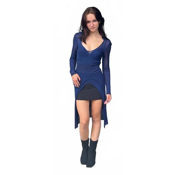 Jacquemus XS Loose Knit Collared Deep V-Neck Dress - Picture 1 of 7
